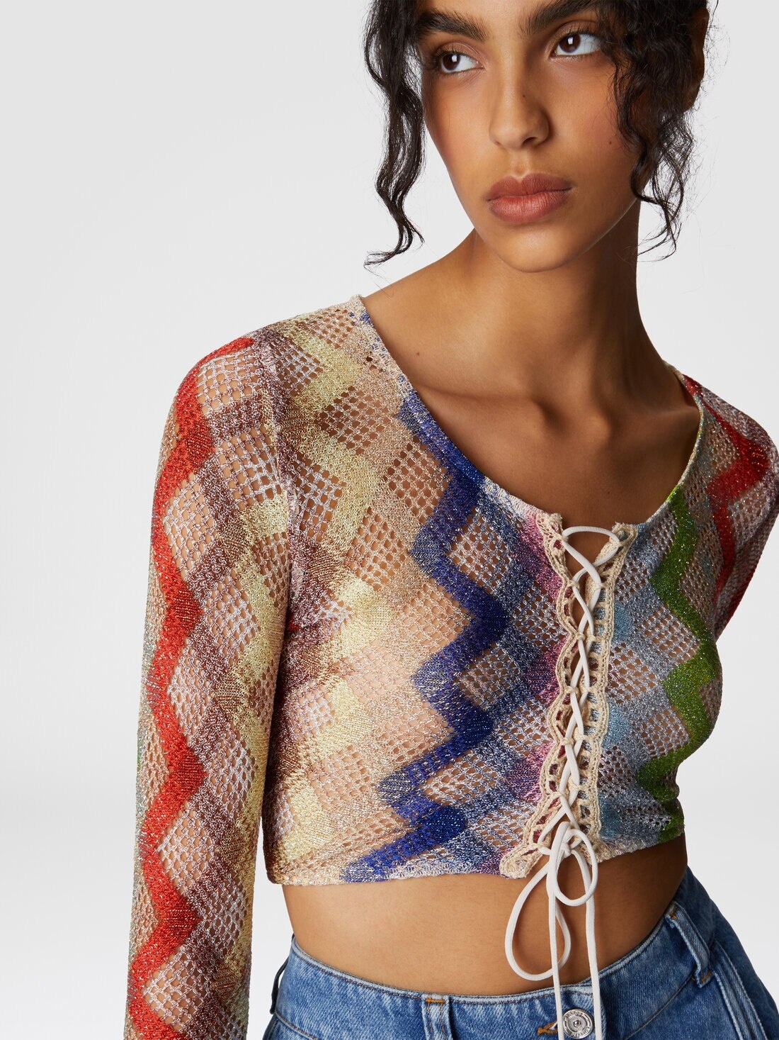 Long sleeve crop top with front tie - 5