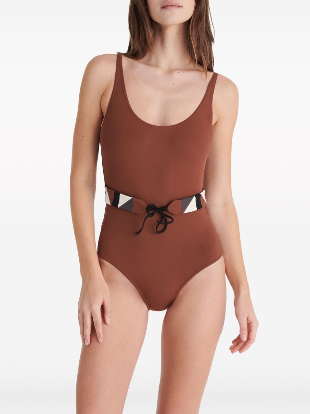 Damier belted swimsuit - 3