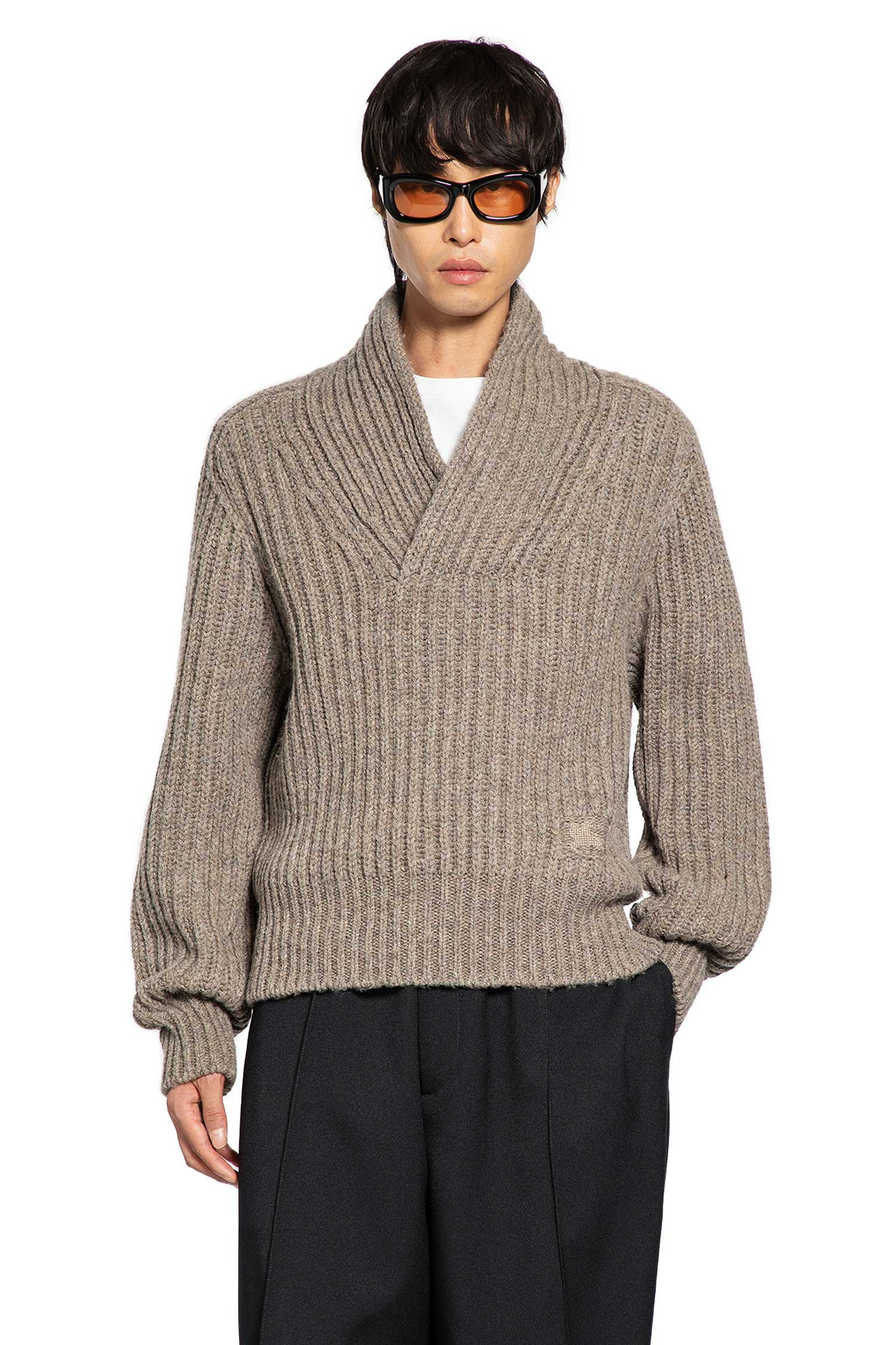 Shawl Collar Wool Sweater - 6