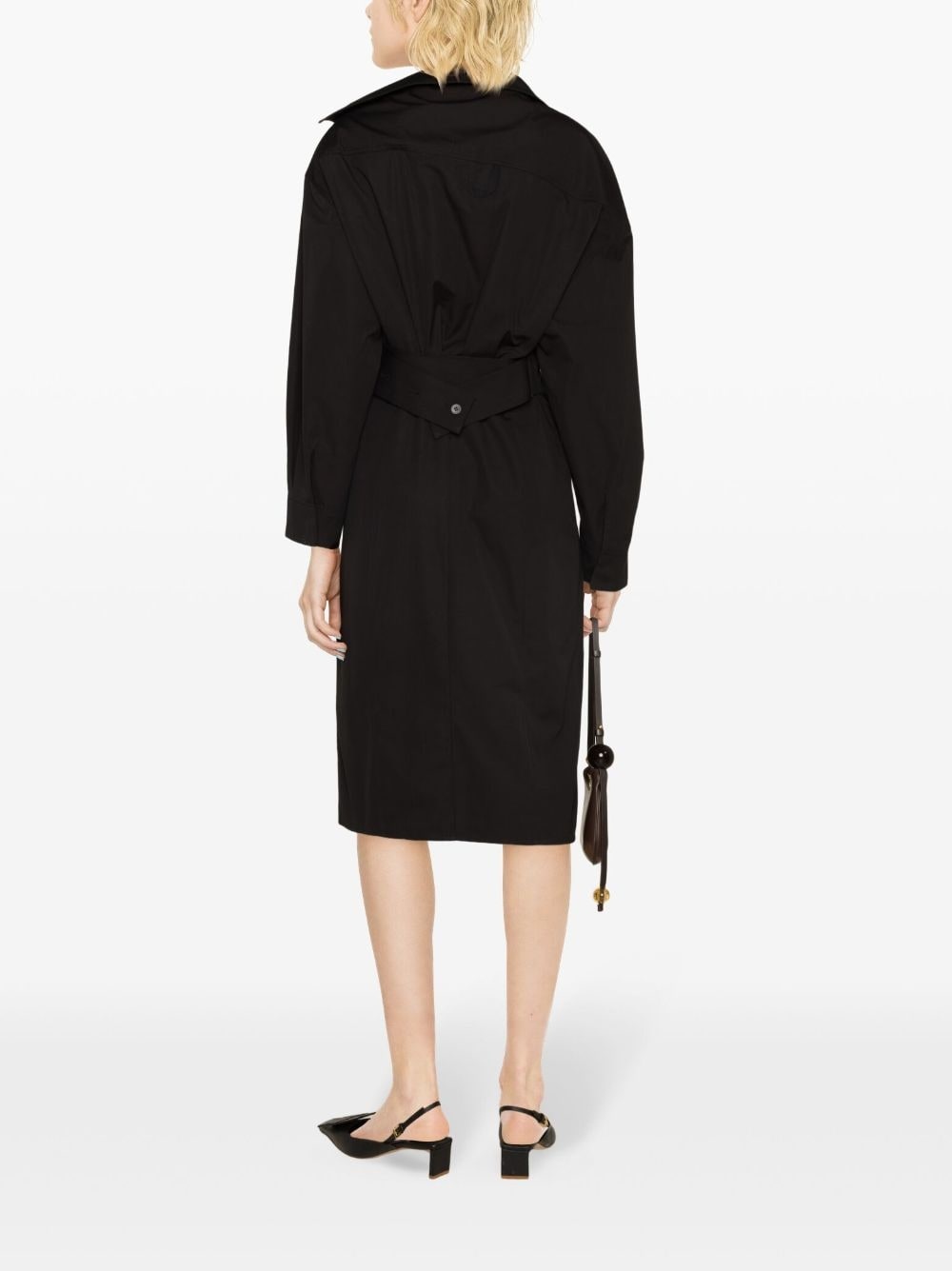 asymmetric-neck shirt midi dress - 4