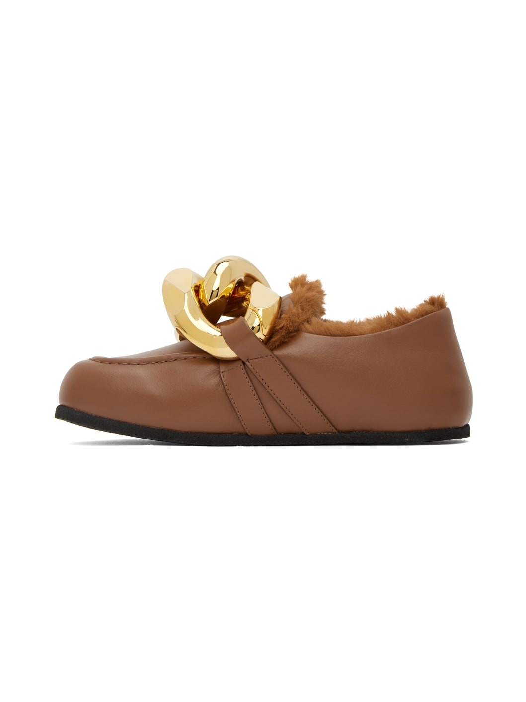 Brown Shearling Chain Loafers - 3