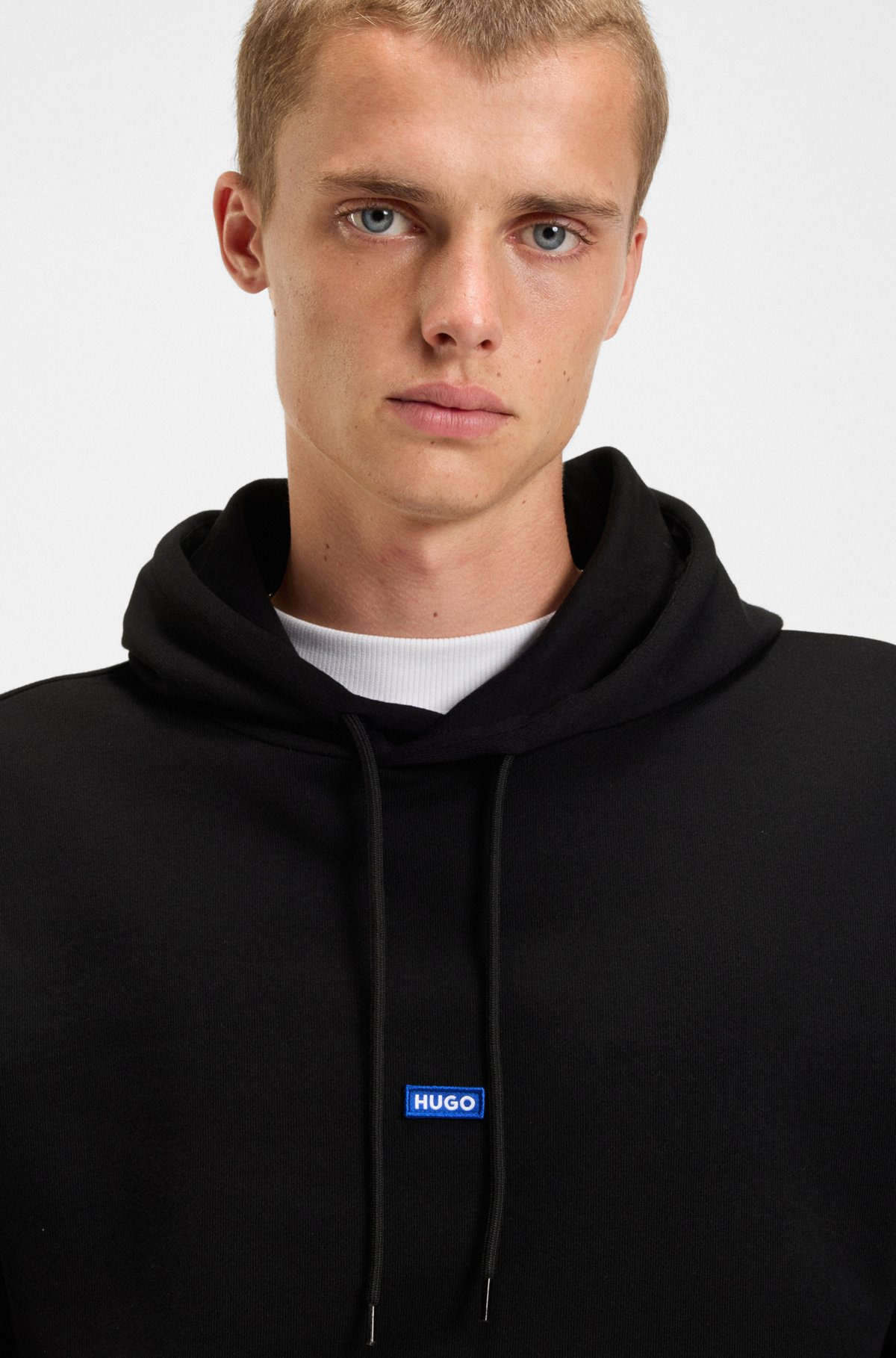 COTTON-TERRY HOODIE WITH BLUE LOGO LABEL - 3