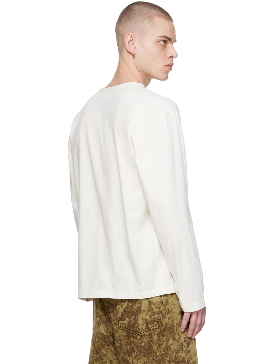 Off-White V-Neck Long Sleeve T-Shirt - 3