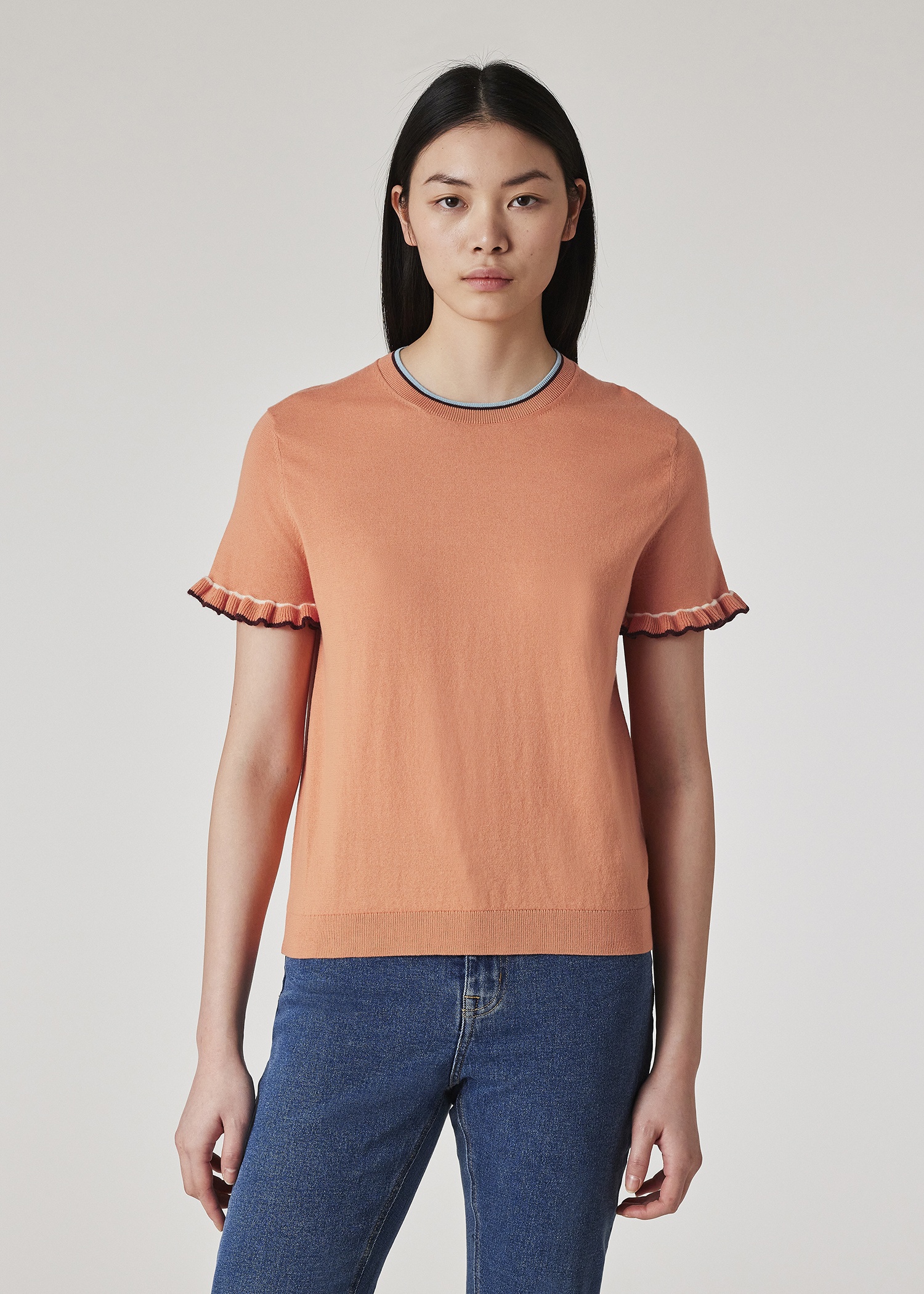 Women's Apricot Knitted Top with Frill Sleeves - 3