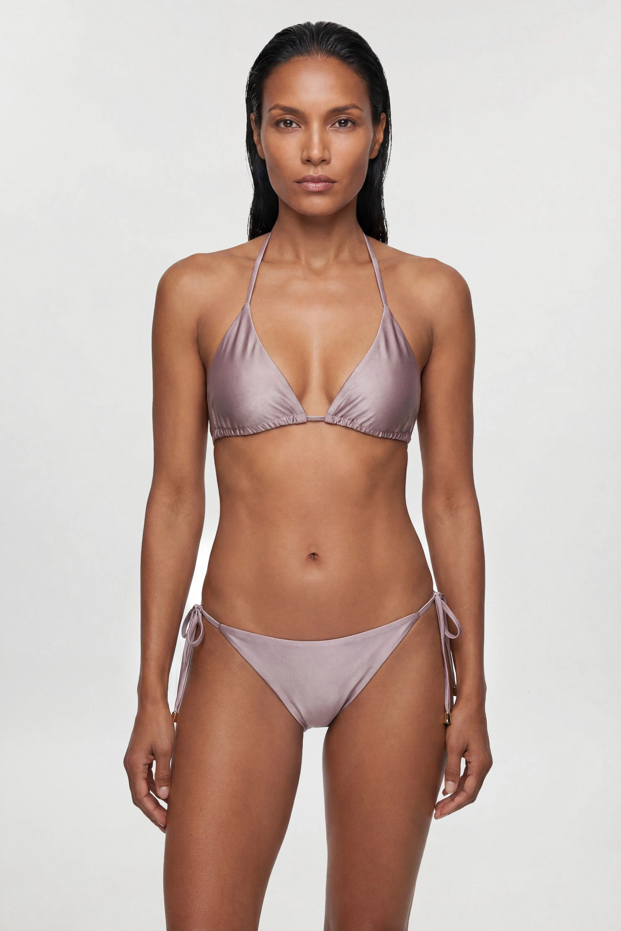 Metallic Bikini Top With Bead Detail - 1