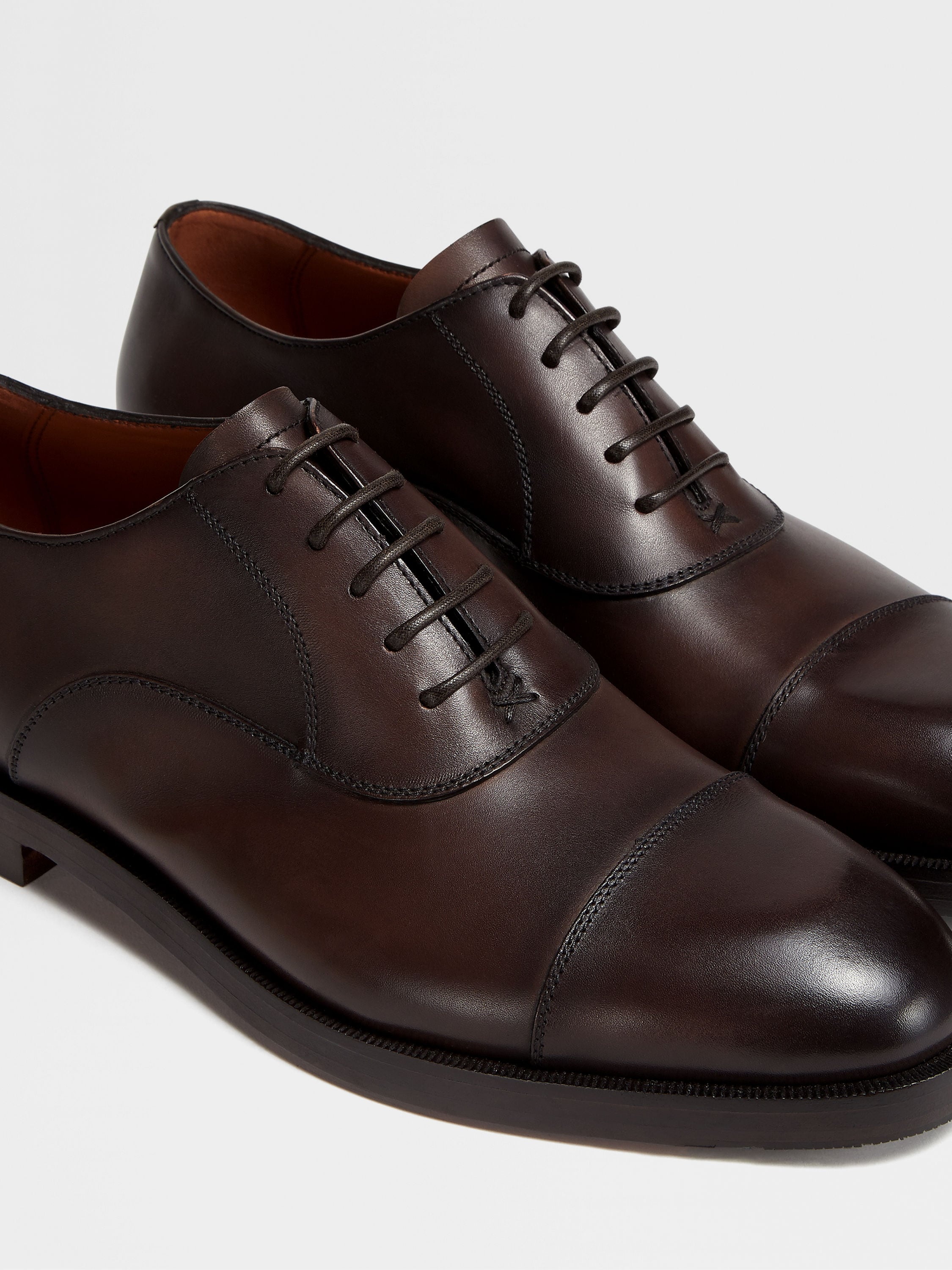 DARK BROWN LEATHER TORINO OXFORD SHOES - 4