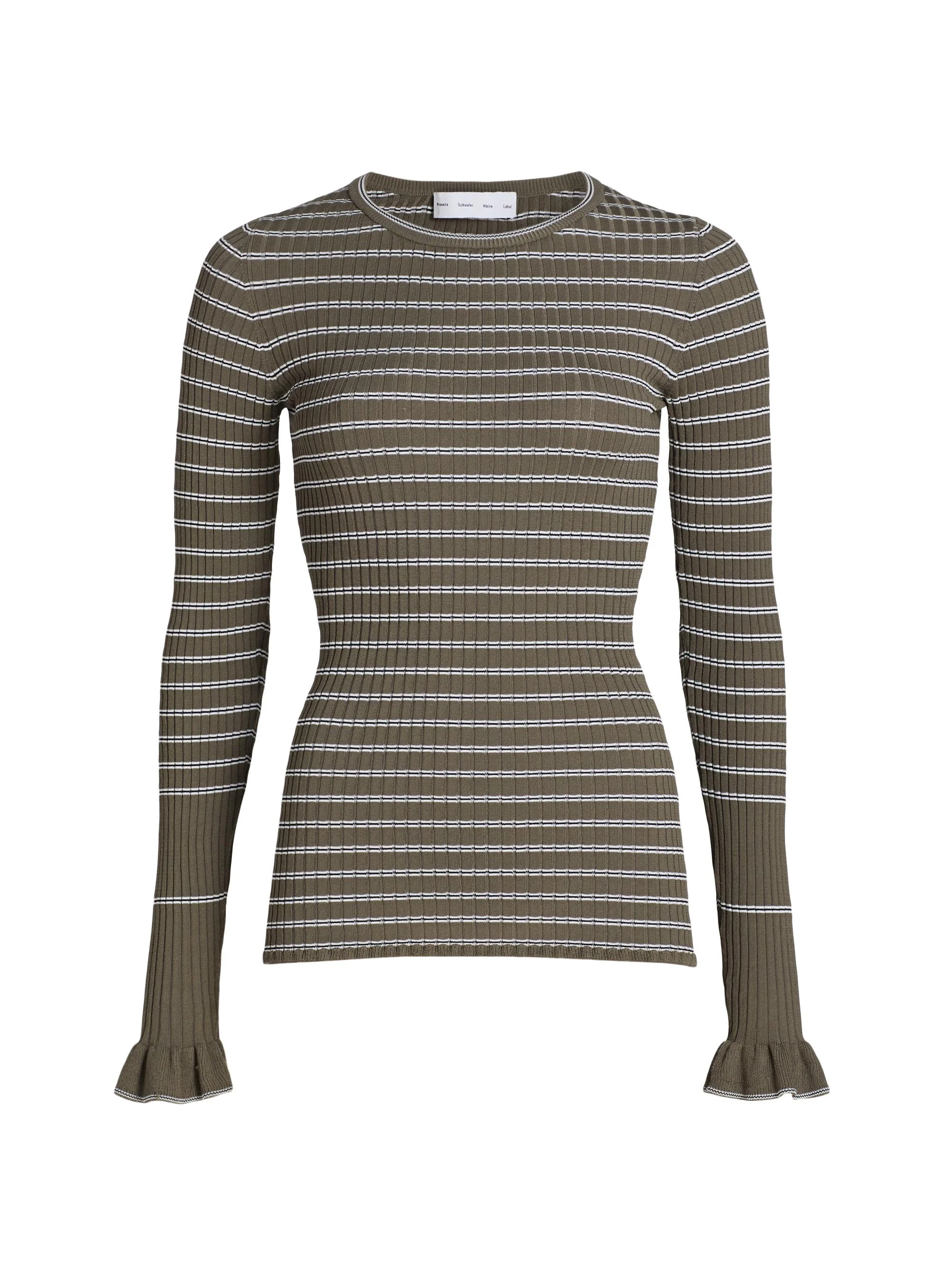 Women's Yasmine Striped Rib-Knit Sweater - Ivy White - 1