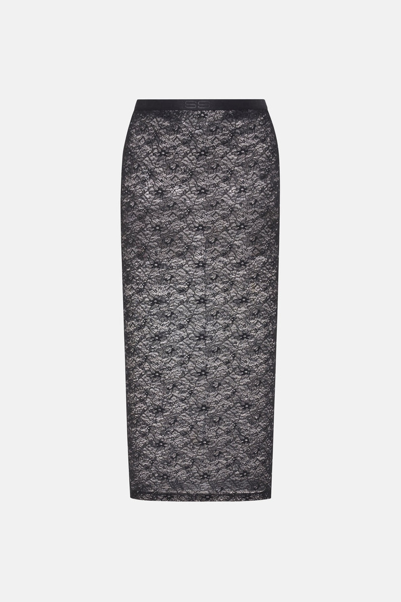 STRETCH LACE MIDI SKIRT WITH HOTFIX - 1