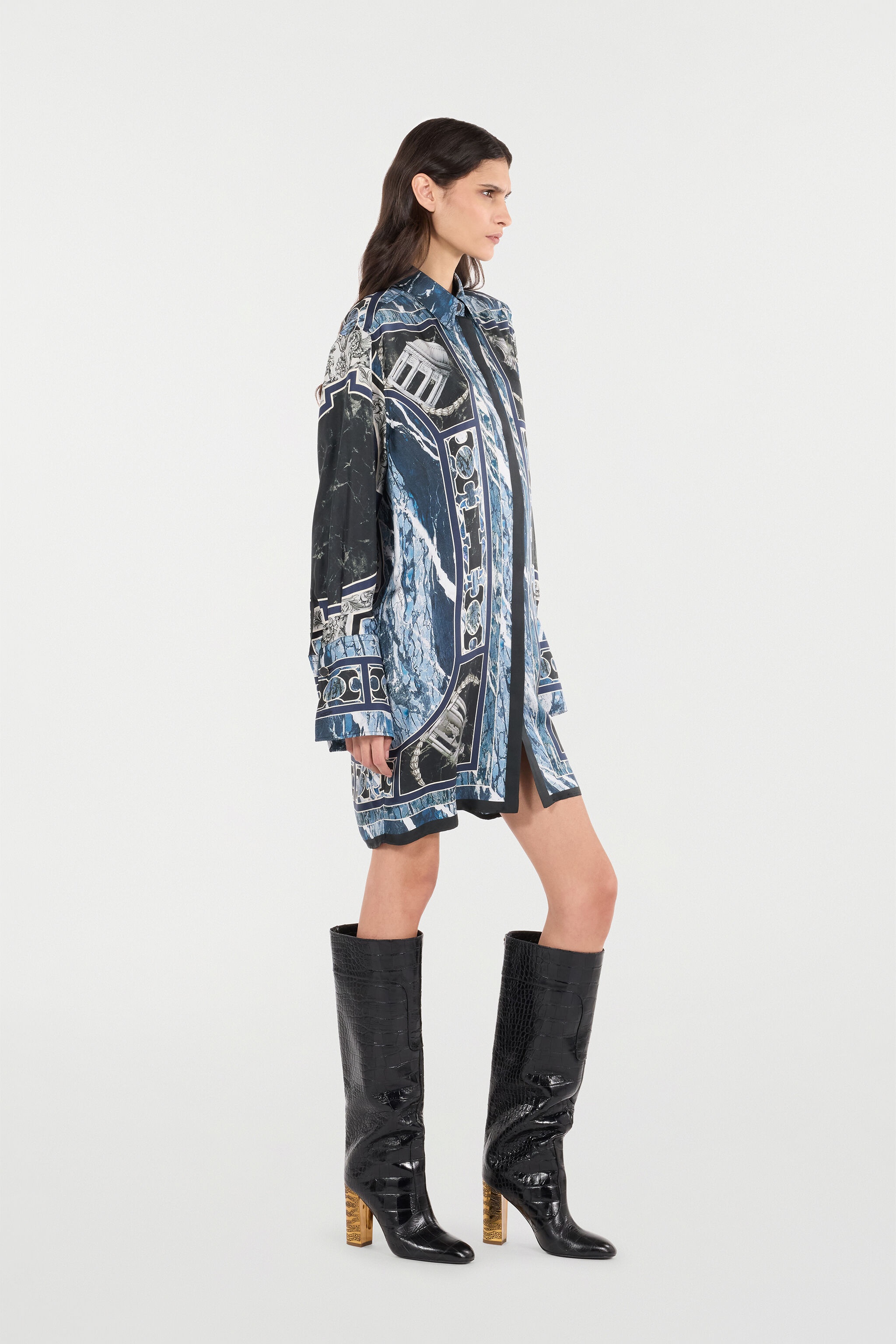 Short Silk Dress With Marble Print - 3