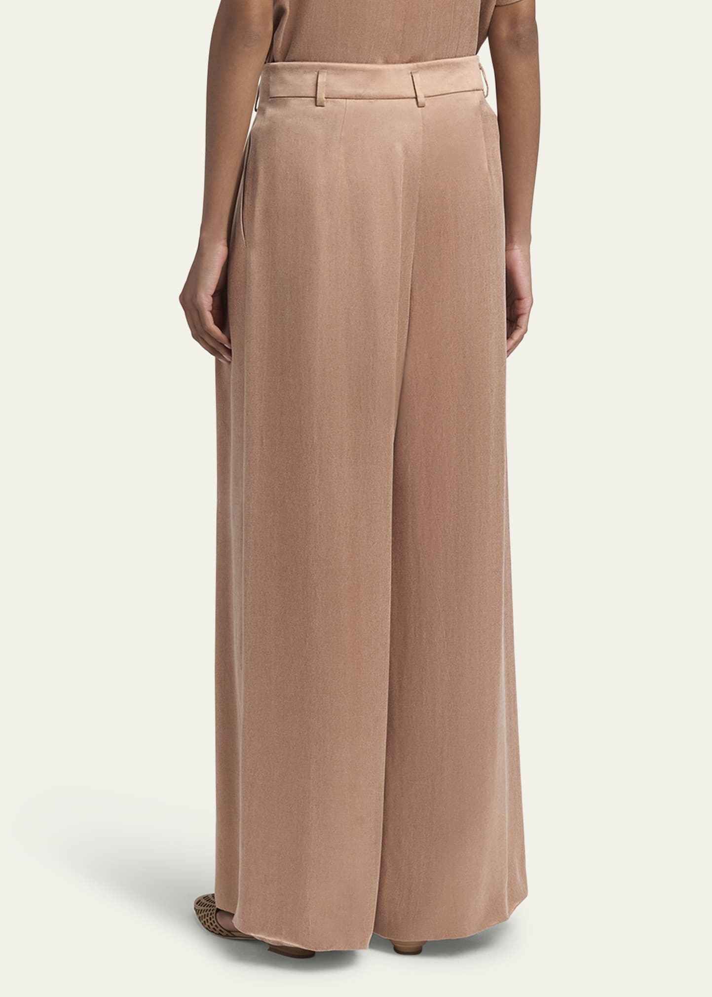 Pleated Wide Leg Viscose-Blend Trousers - 3