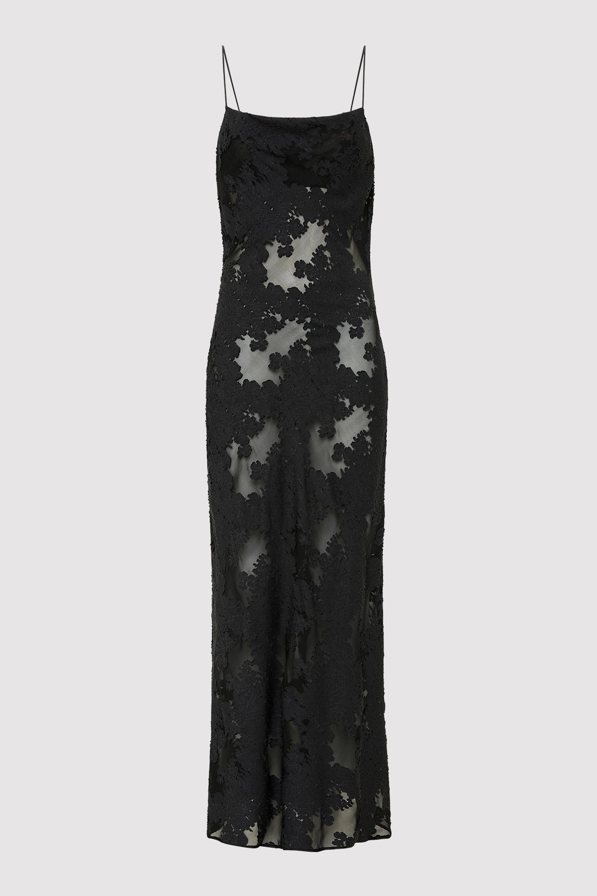 Semi Sheer Floral Dress - Black - 4