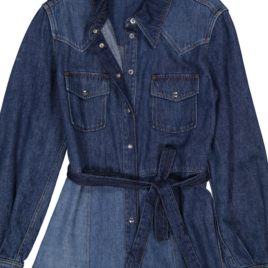 Chloe Ladies Multicolor Blue Belted Denim Shirtdress - 8