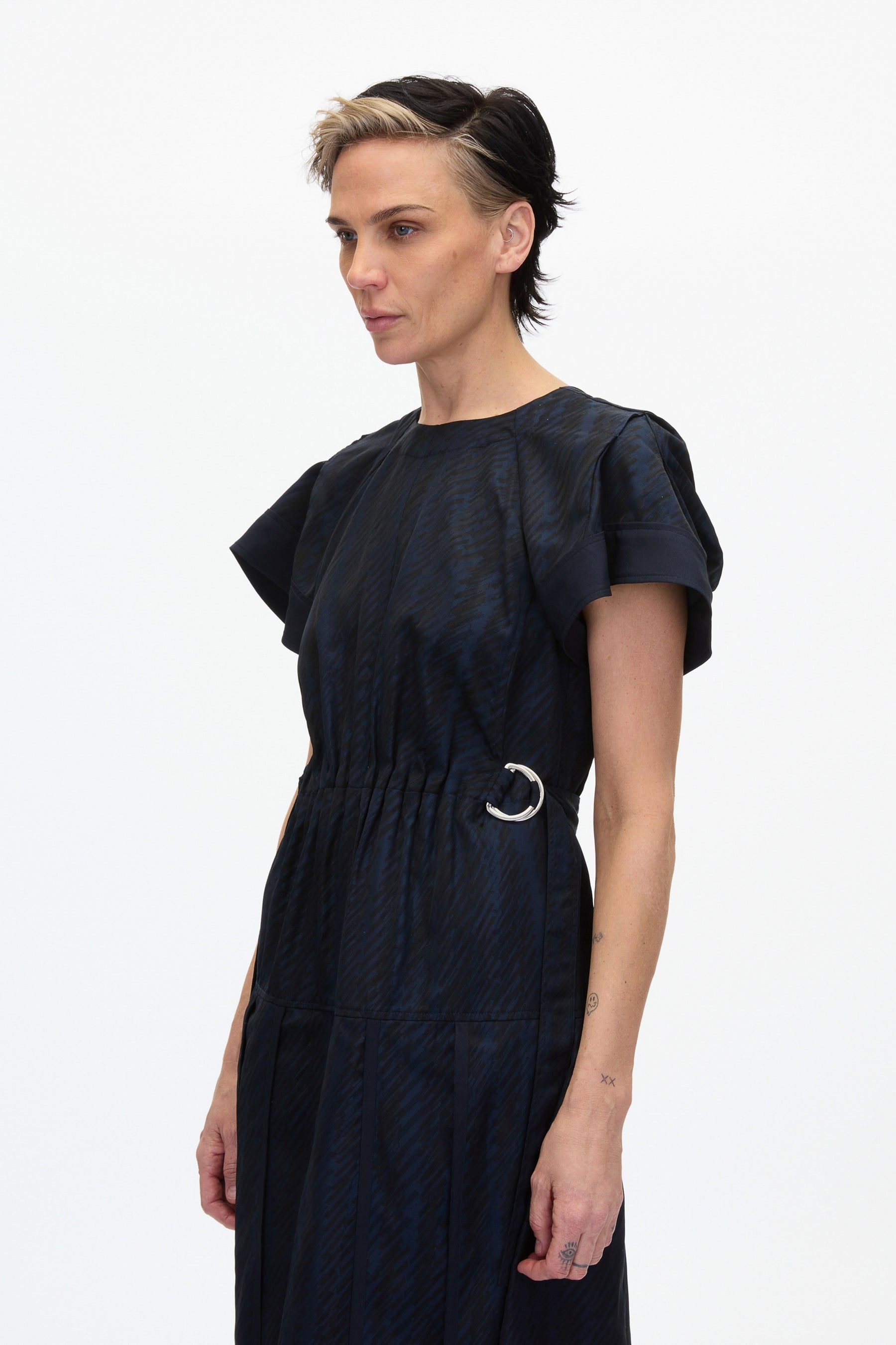 Jacquard Petal Sleeve Midi Dress - 4