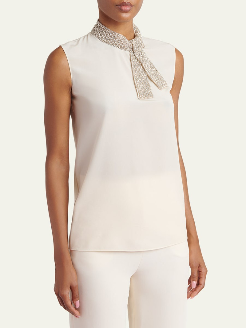 Silk Tie Neck Sleeveless Blouse 4