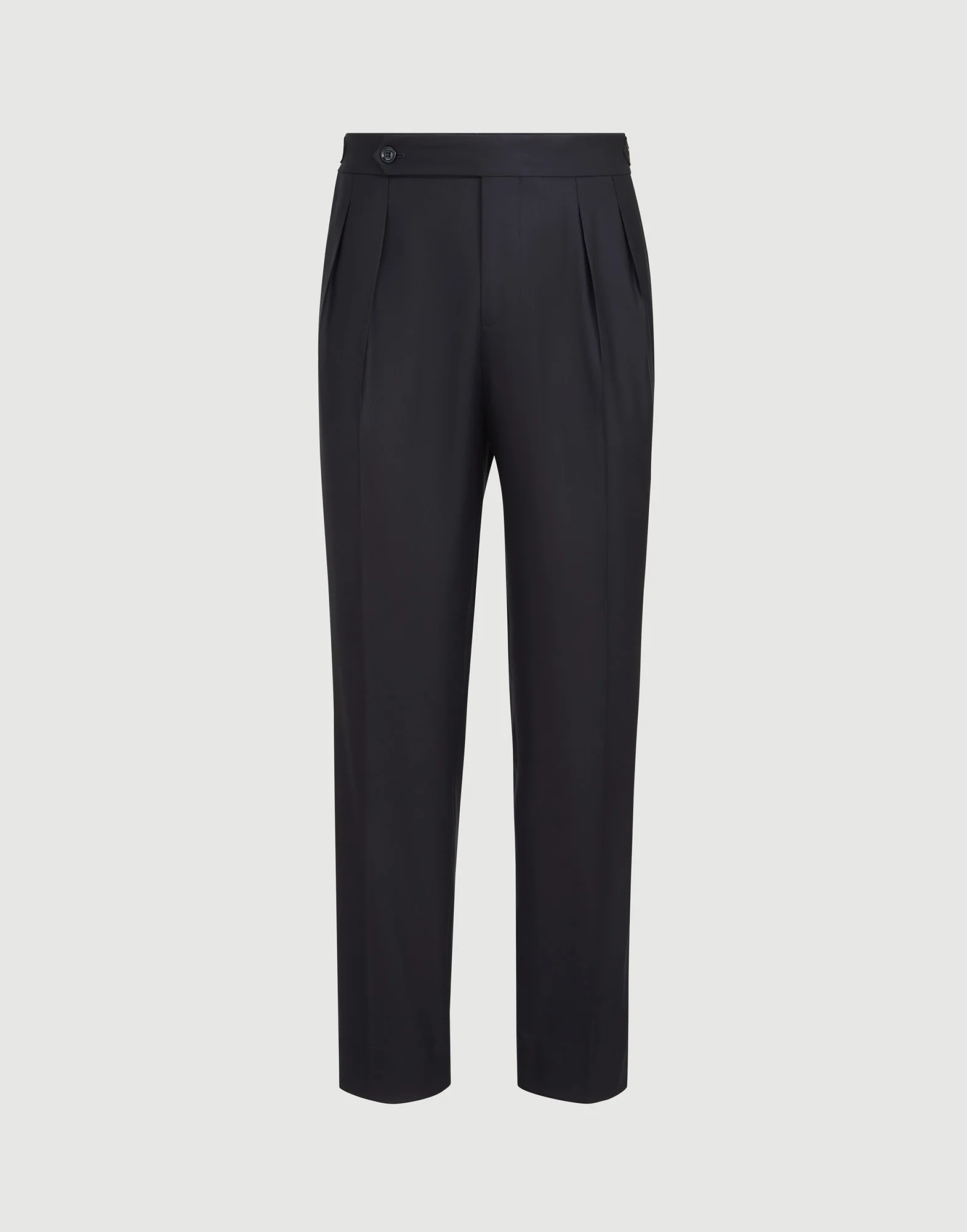 Virgin wool and silk lightweight twill tuxedo trousers with double pleats and waist tabs - 1