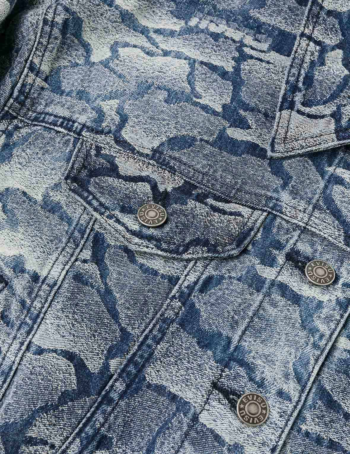 Allover Ishigaki Camouflage Jacquard Fashion Fit Washed Denim Jacket - 7