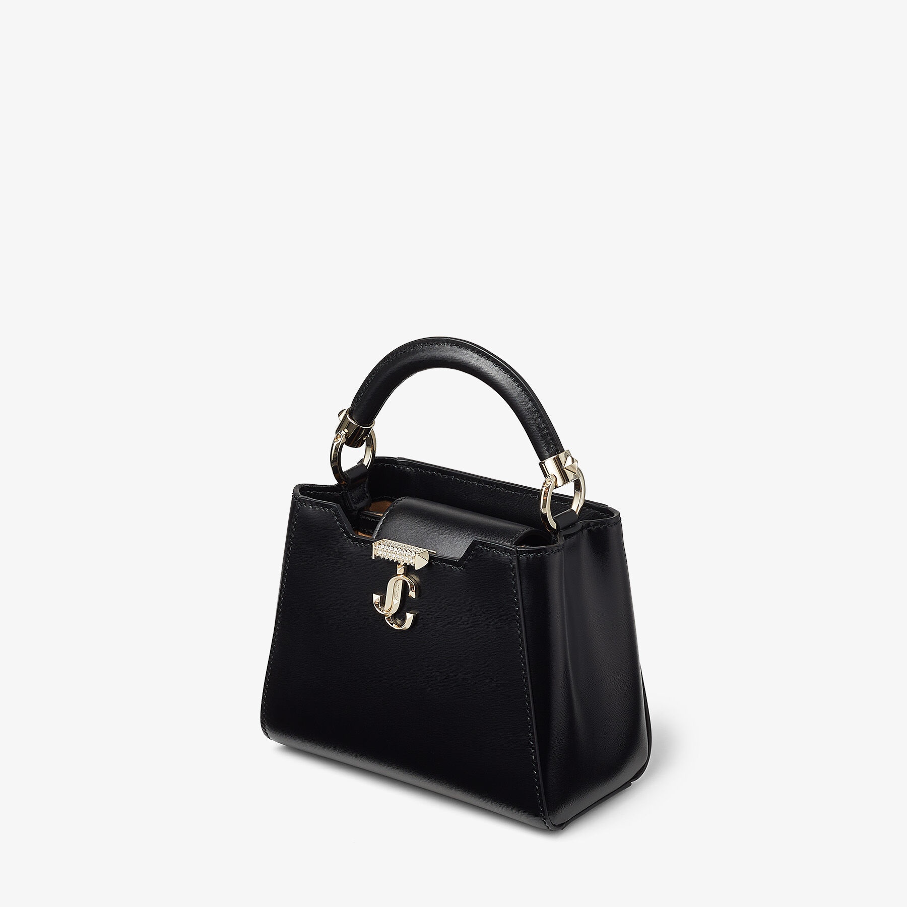 Varenne Top Handle Mini
Black Leather Top Handle Bag with Crystal Bar and JC Emblem - 5