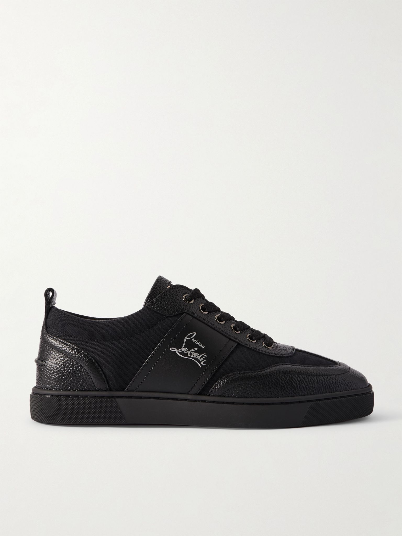 Retero Full-Grain Leather-Trimmed Canvas Sneakers Black - 1