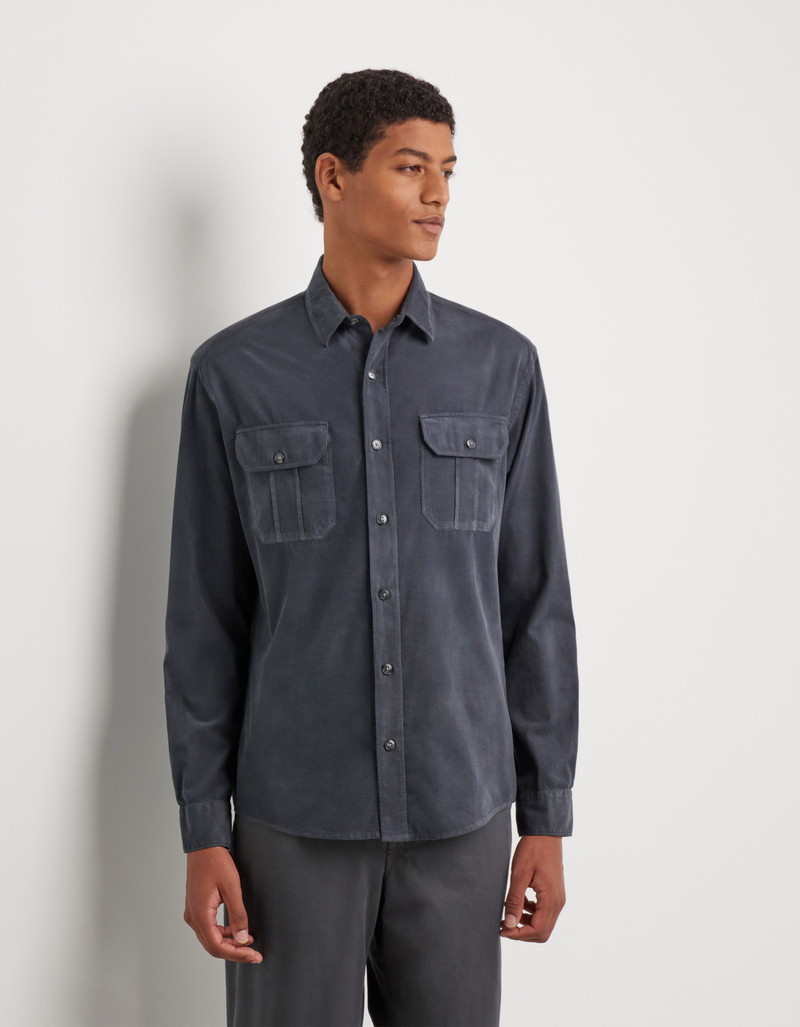 Canali DARK GRAY CASUAL COTTON SHIRT WITH FRONT PLEATS outlook