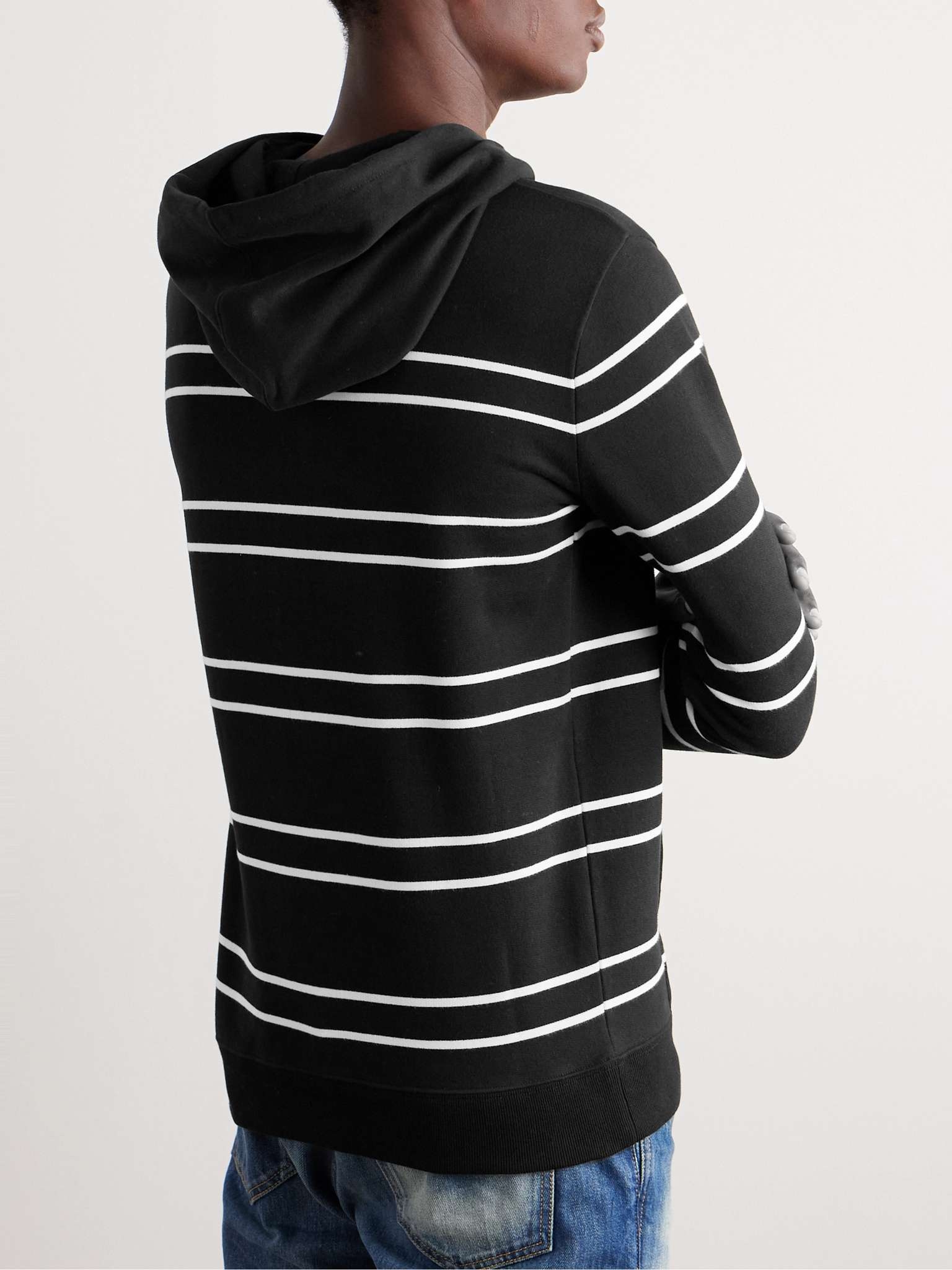 Slim-Fit Logo-Embroidered Striped Cotton-Jersey Hoodie - 4