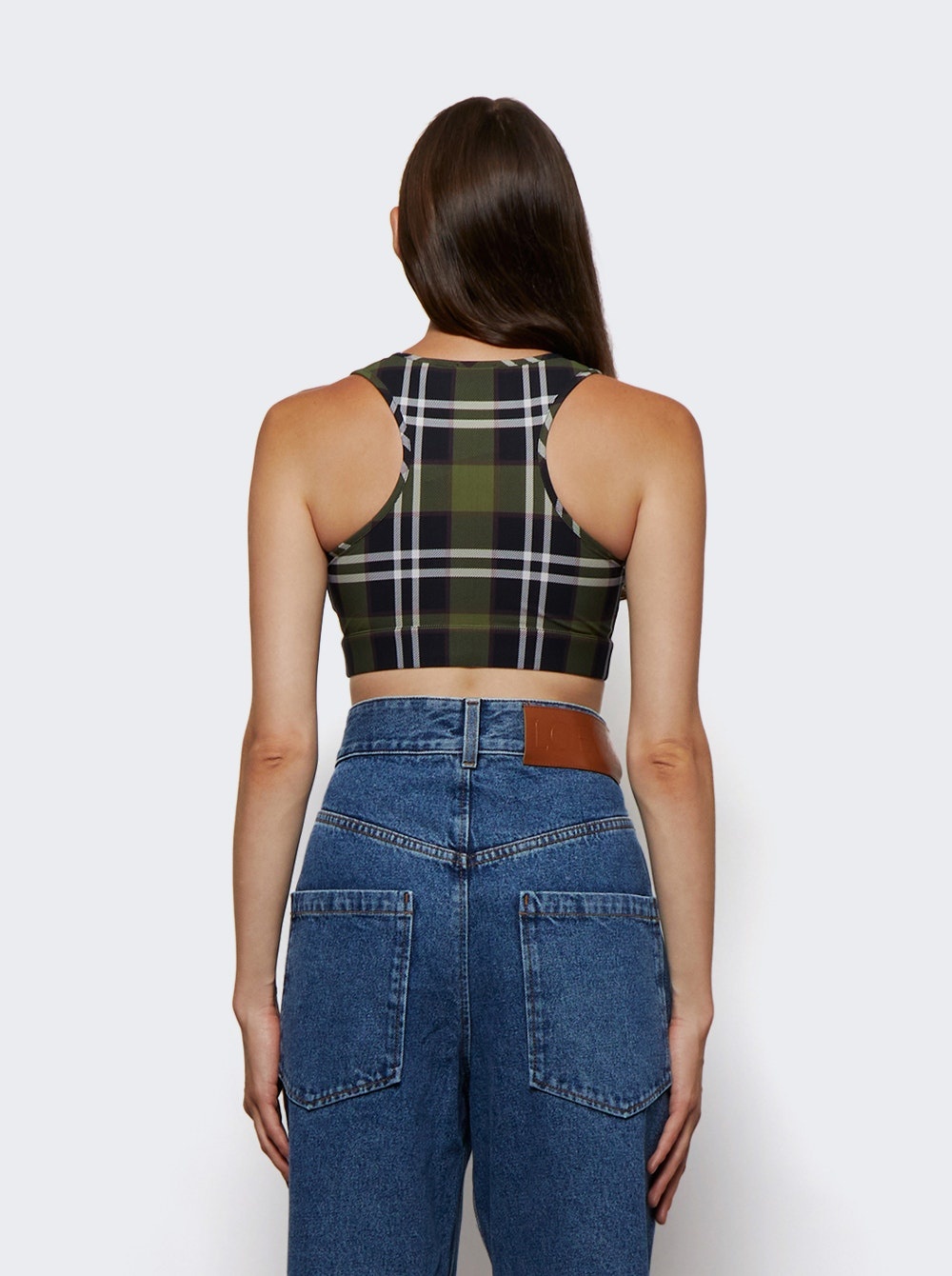 Check Print Scoop Neck Top Dark Olive Green - 5