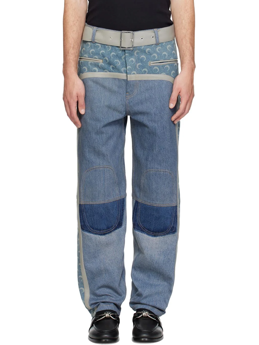 Blue Regenerated Denim Belted Baggy Jeans - 1