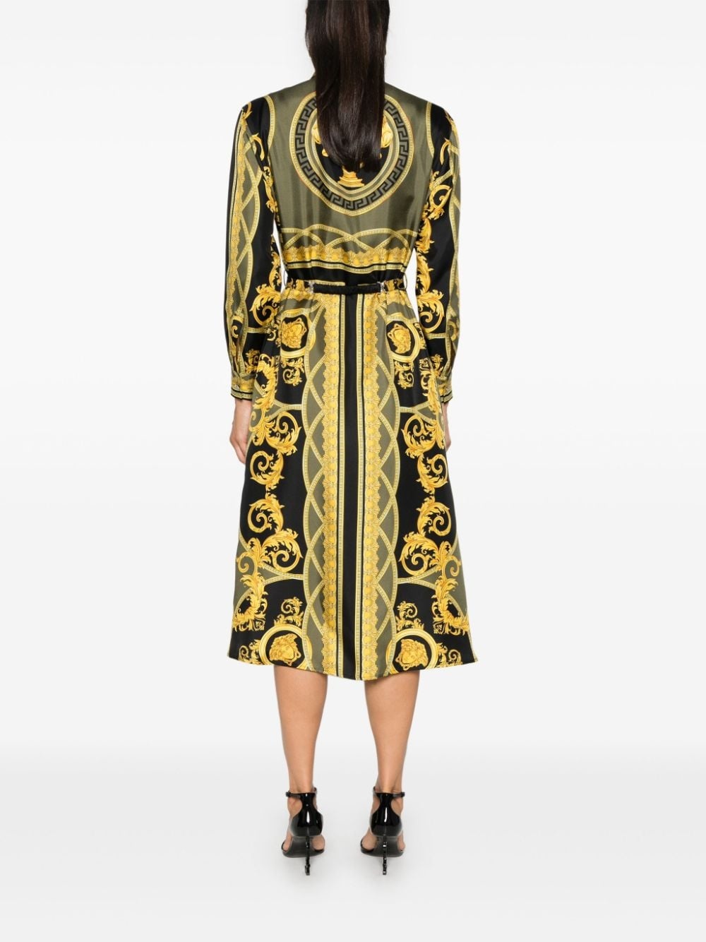 Barocco-print belted midi dress - 4