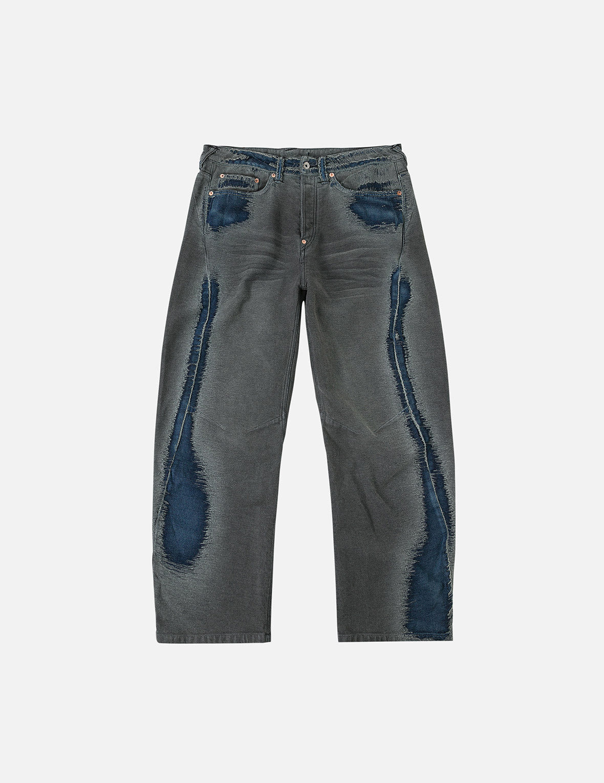 Washed Distressed Seagull Print 3D Cut Jeans - 3