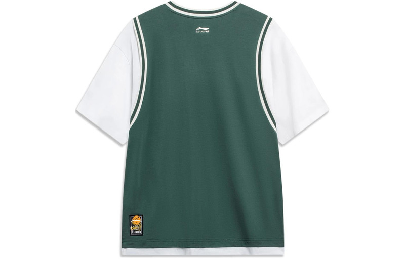 Li-Ning Li-Ning Hoops Graphic Faux Two Piece T-shirt 'Green White' AHST573-3 outlook