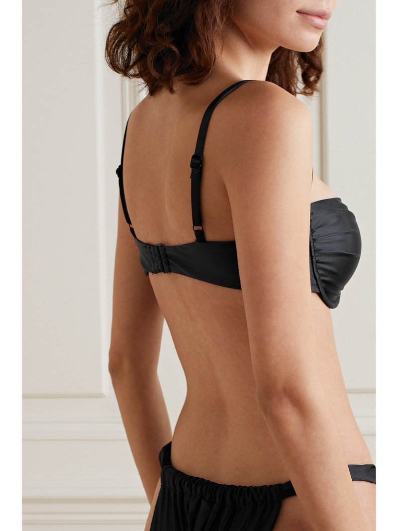 GOOD AMERICAN Ruched Stretch-satin Underwired Bikini Top outlook