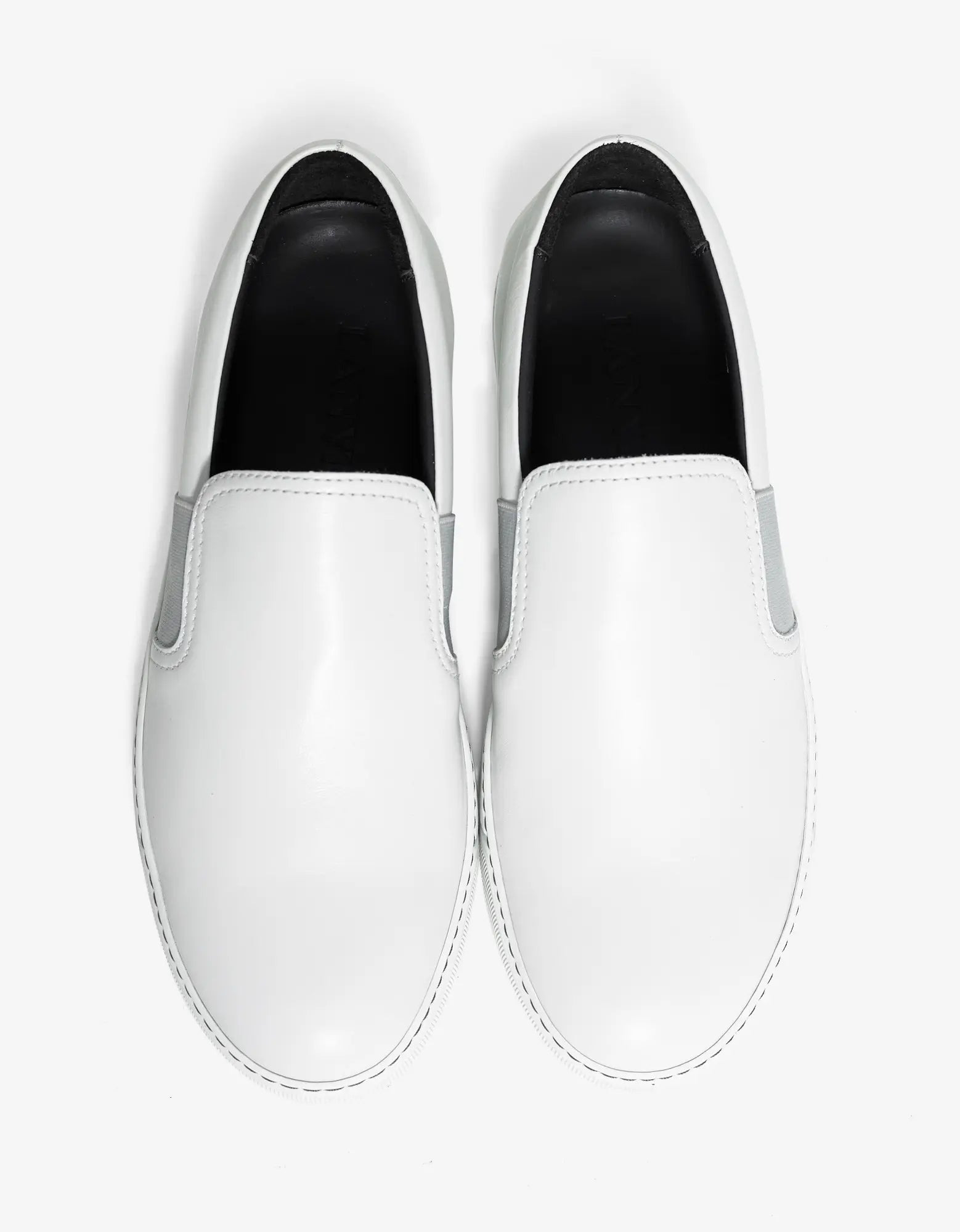 Lanvin Aged White Leather Slip On Trainers - 5