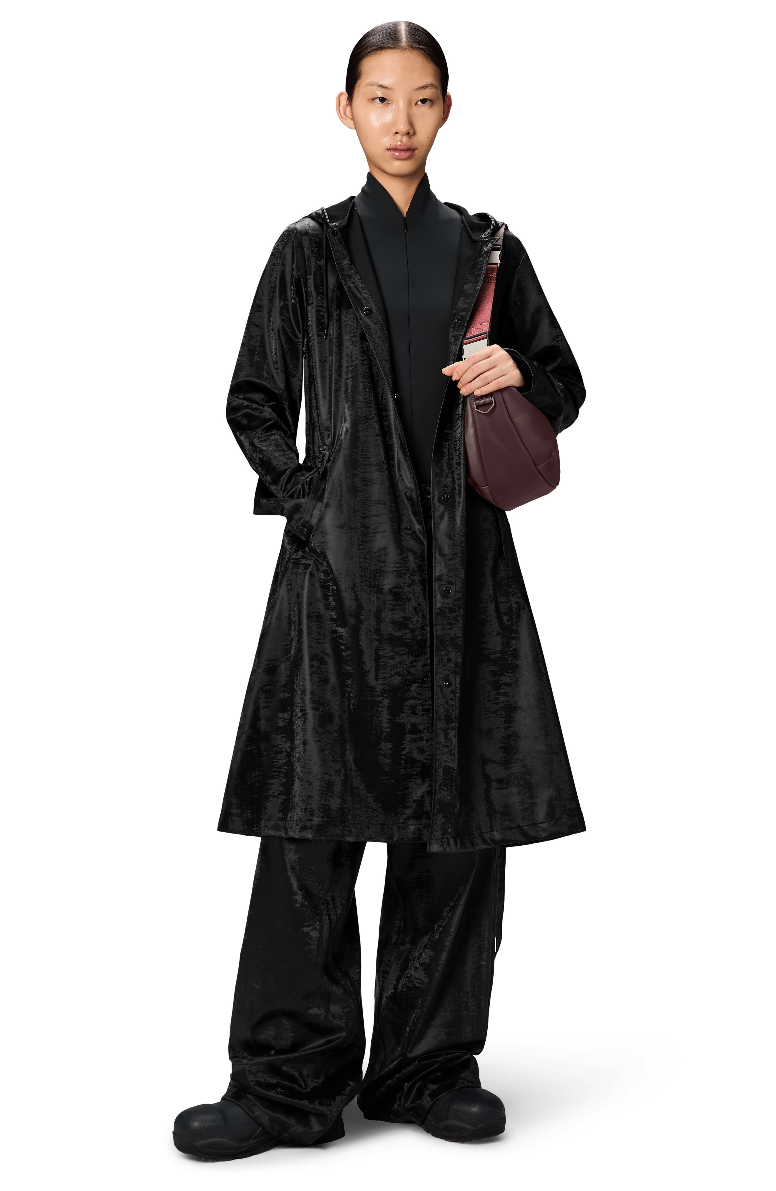 Rains Waterproof A-Line Long Raincoat in Coal at Nordstrom - 5