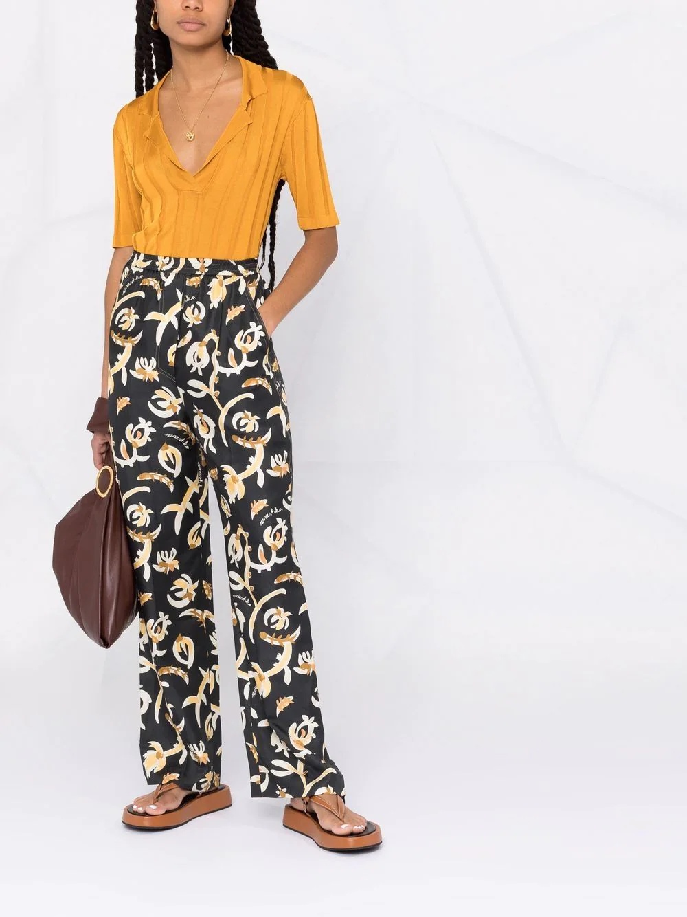 graphic floral-print elasticated-waist trousers - 2