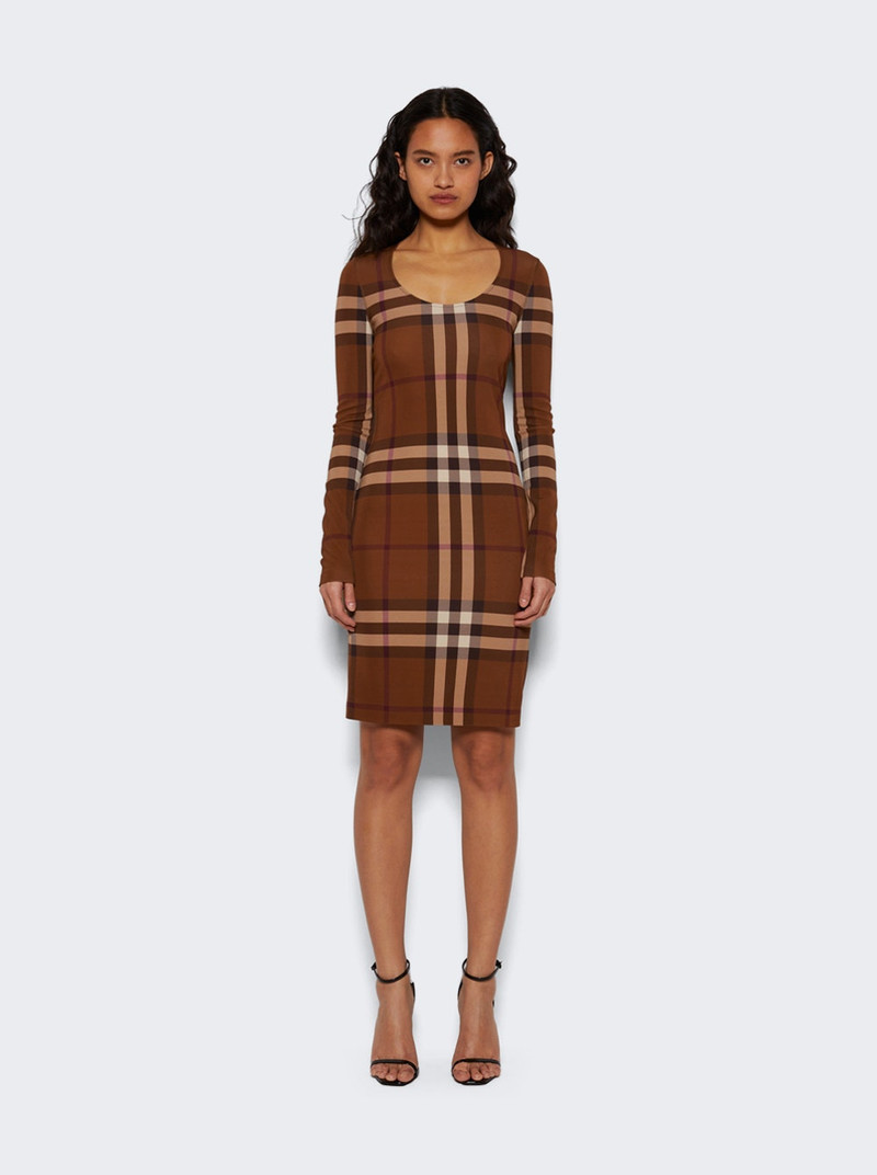 Burberry Check Stretch Long Sleeve Dress Dark Birch Brown outlook