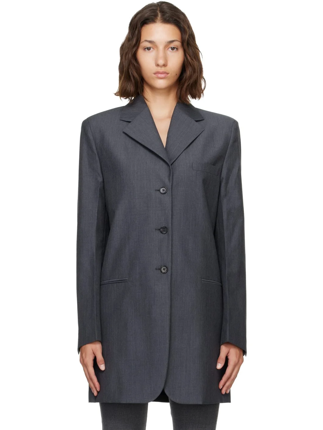 Gray Fil-à-Fil Wool Tailored Blazer - 1