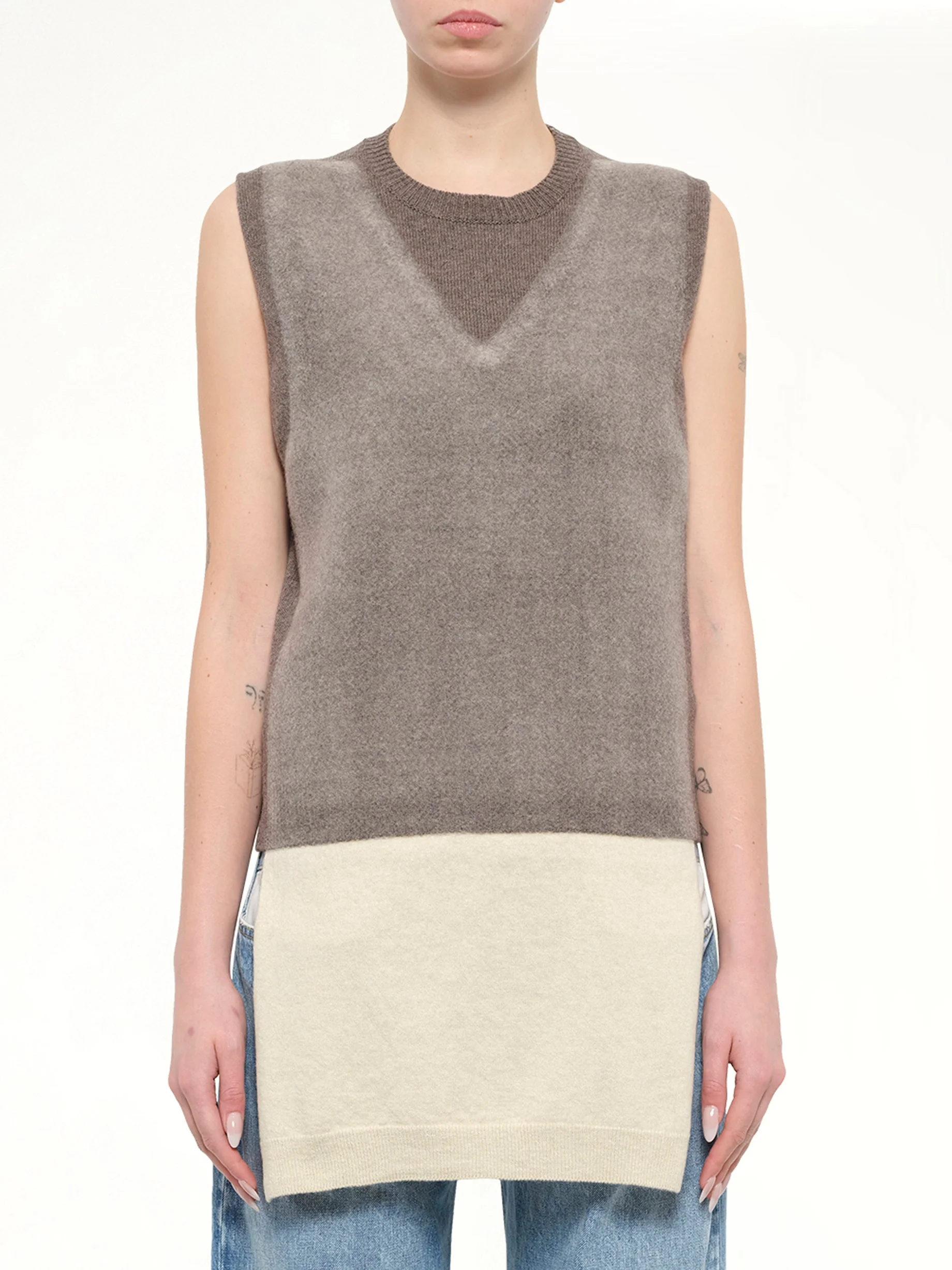 Fuse Knit Vest in Mud/Ecru - 1