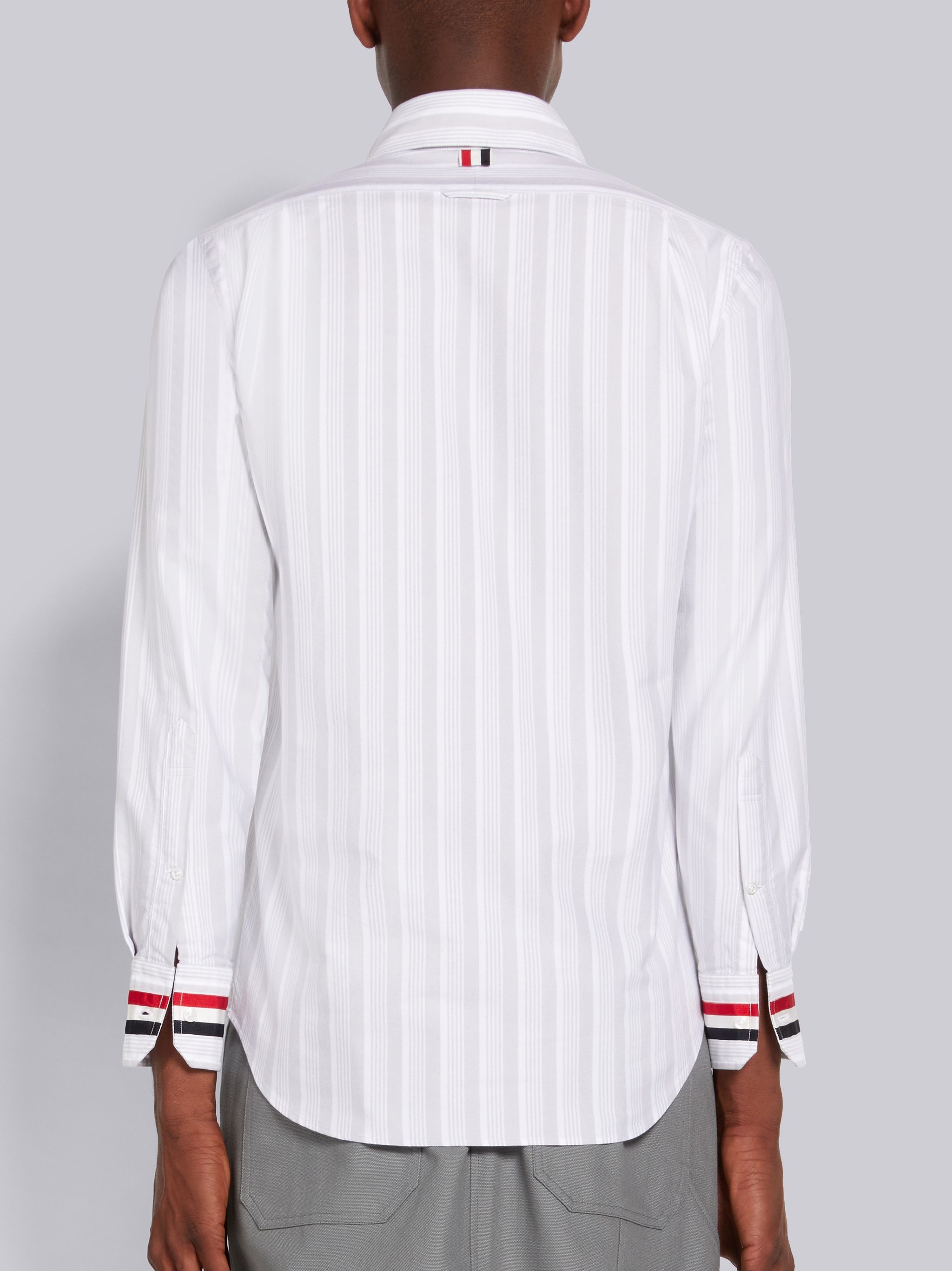 Medium Grey Stripe Oxford Stripe Cuff Straight Fit Round Collar Shirt - 4
