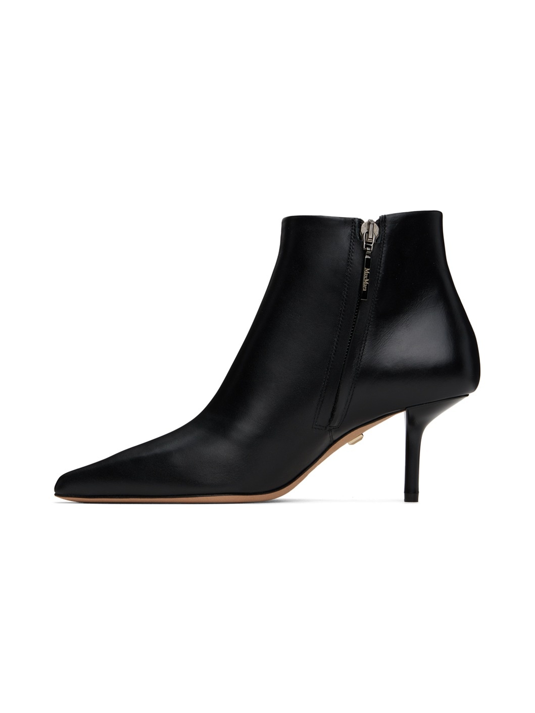Black Leather Zip Ankle Boots - 3
