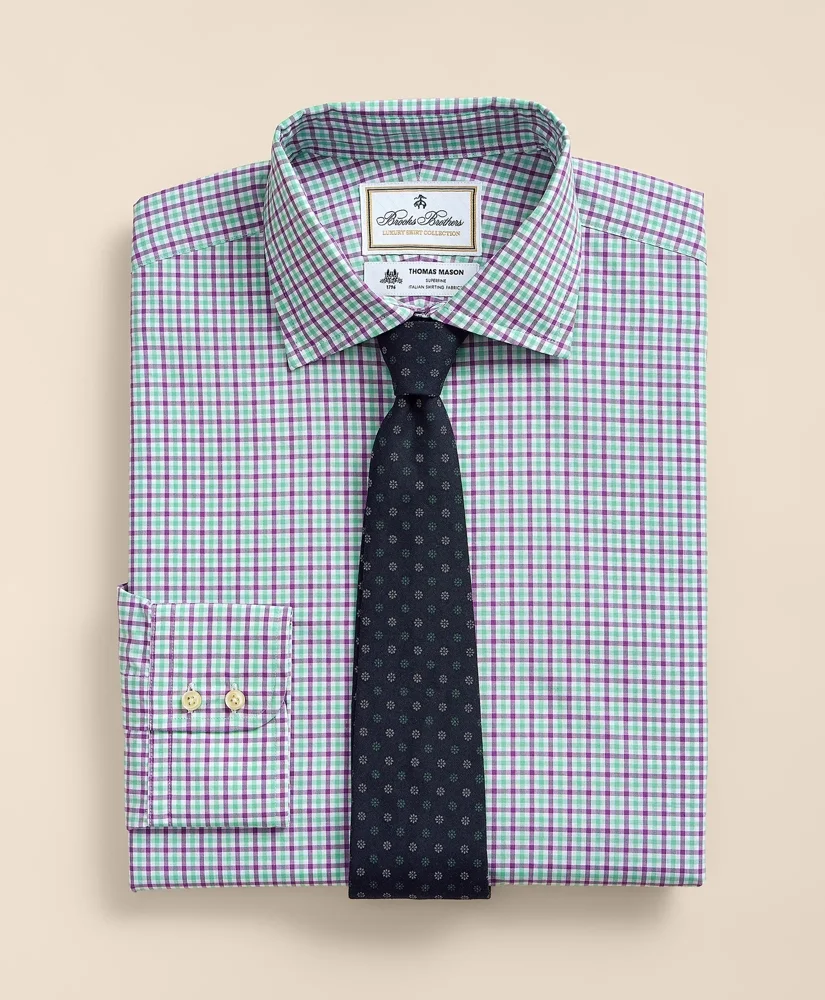 Brooks Brothers X Thomas Mason® Cotton Poplin English Collar, Check Dress Shirt - 1
