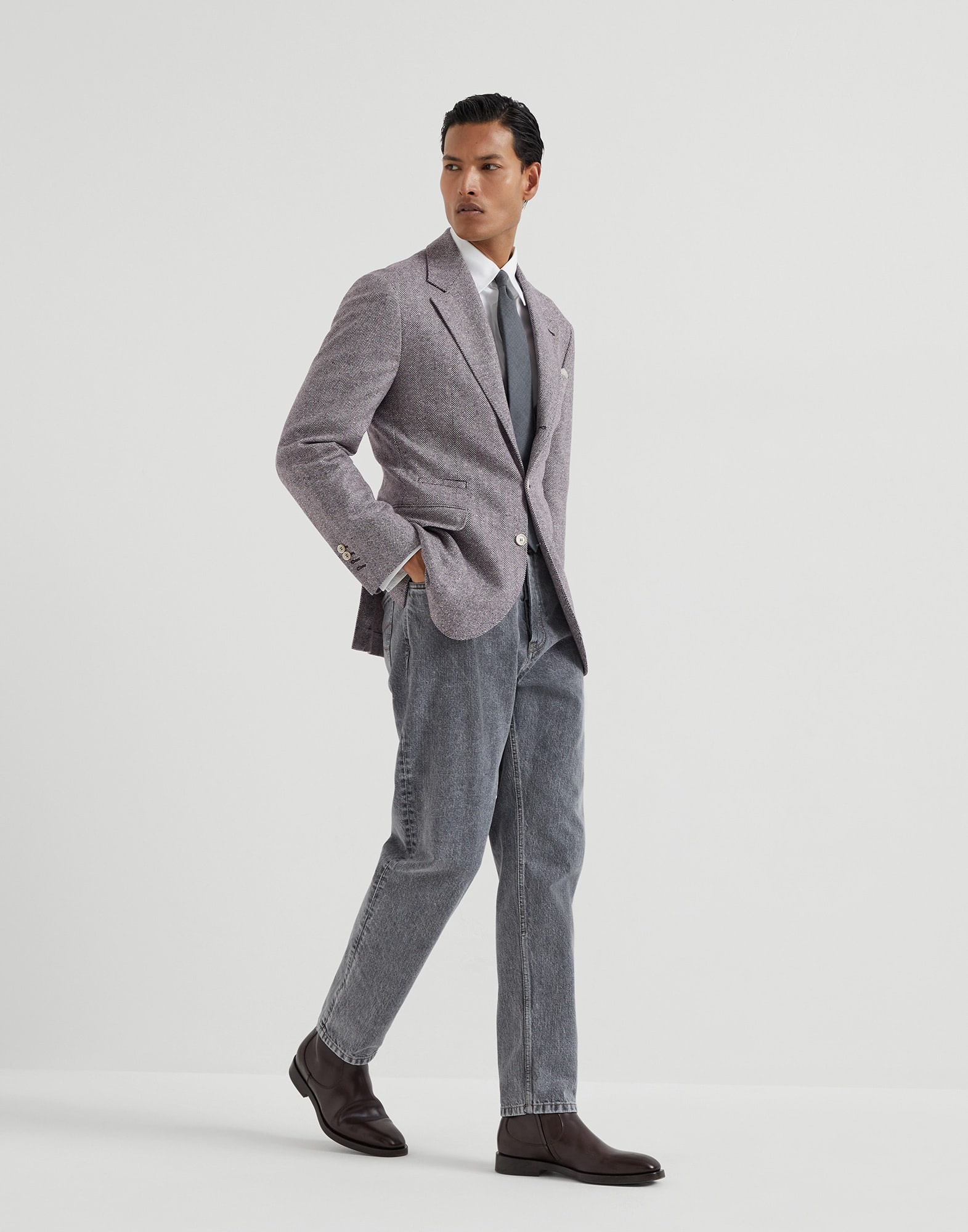 Wool and cashmere flecked chevron deconstructed blazer - 5