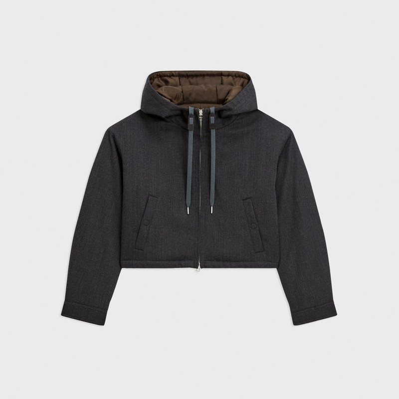 Cropped Zip-Up Hoodie in Wool-Blend Twill 1