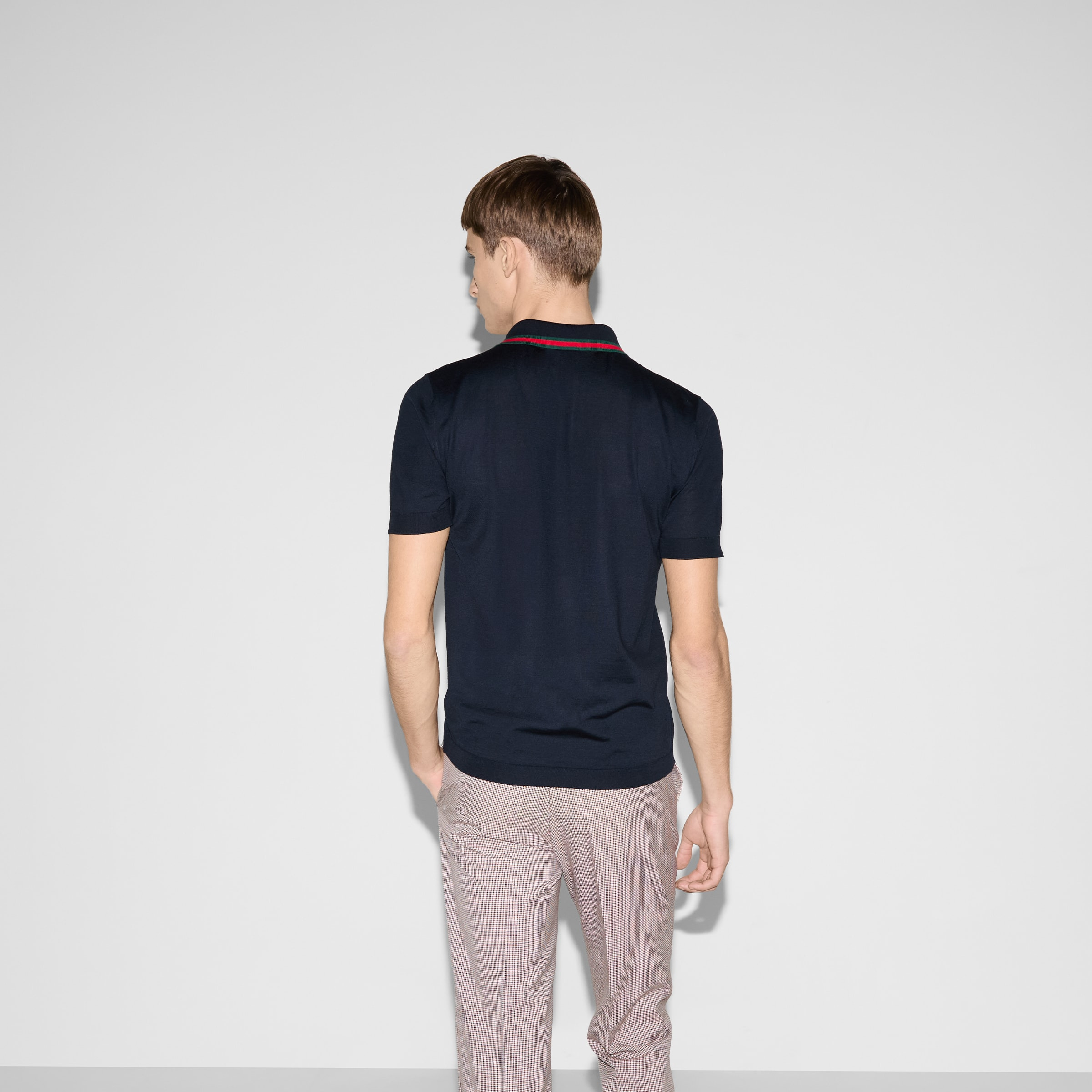 Wool knit polo shirt with Web - 4