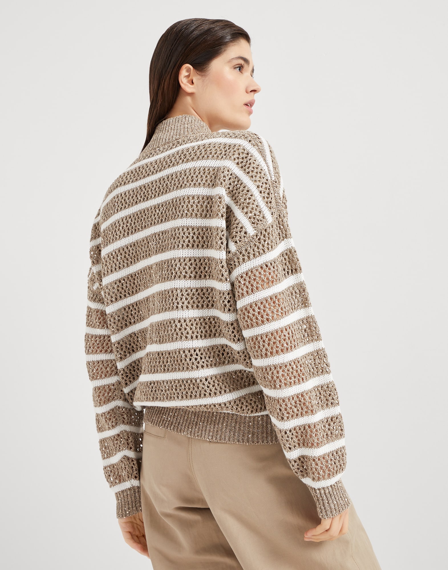 Linen dazzling striped net cardigan - 2