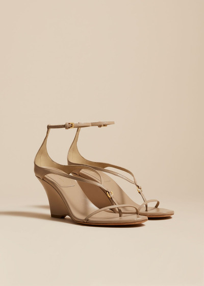 KHAITE The Marion Strappy Wedge Sandal in Beige Leather outlook