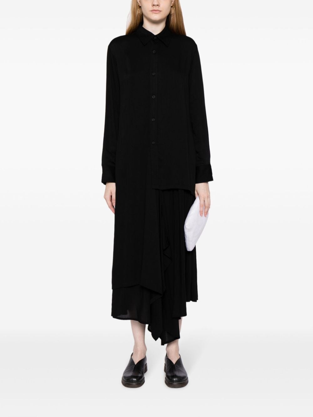 asymmetric long-sleeve shirtdress - 2