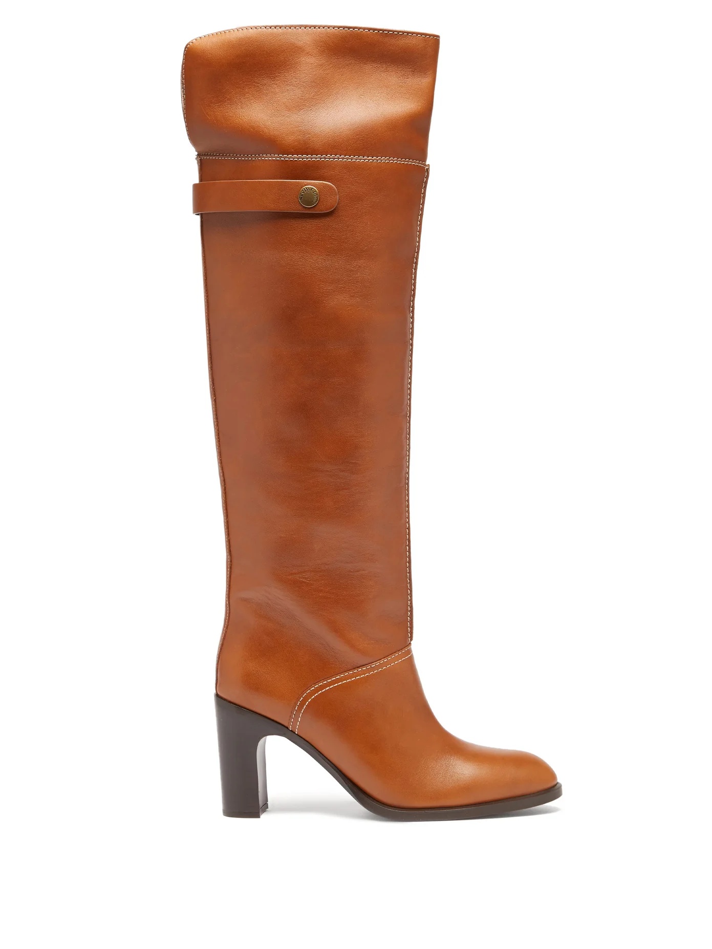 Topstitched over-the-knee leather boots - 1