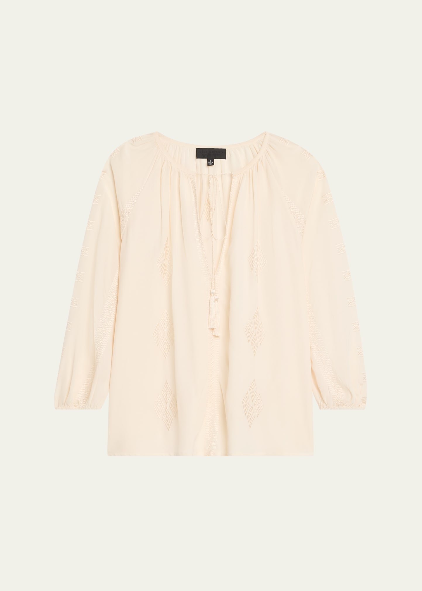 Cristo Embroidered Silk V-Neck Blouse - 1