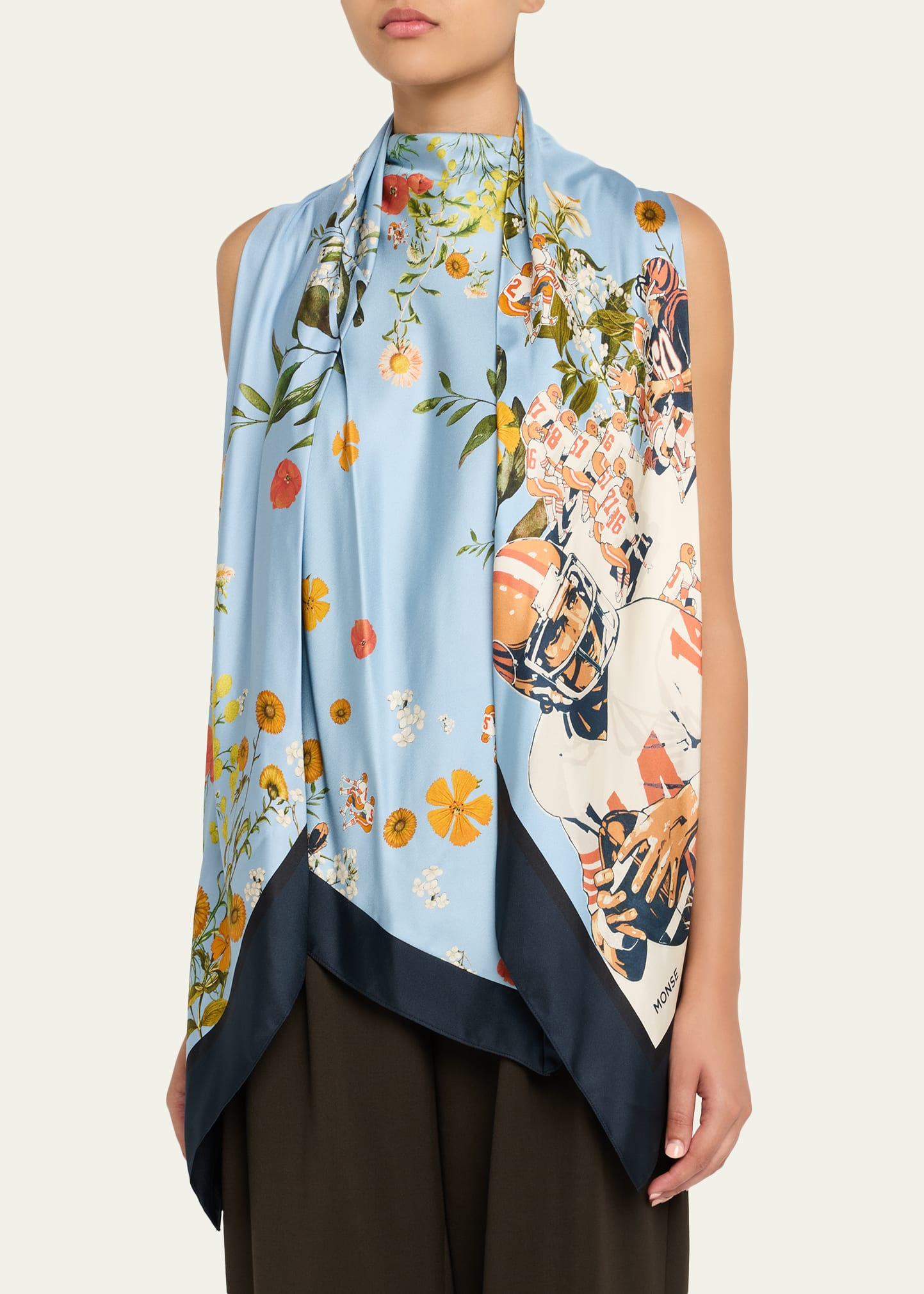 Floral Printed Silk Scarf Top - 4
