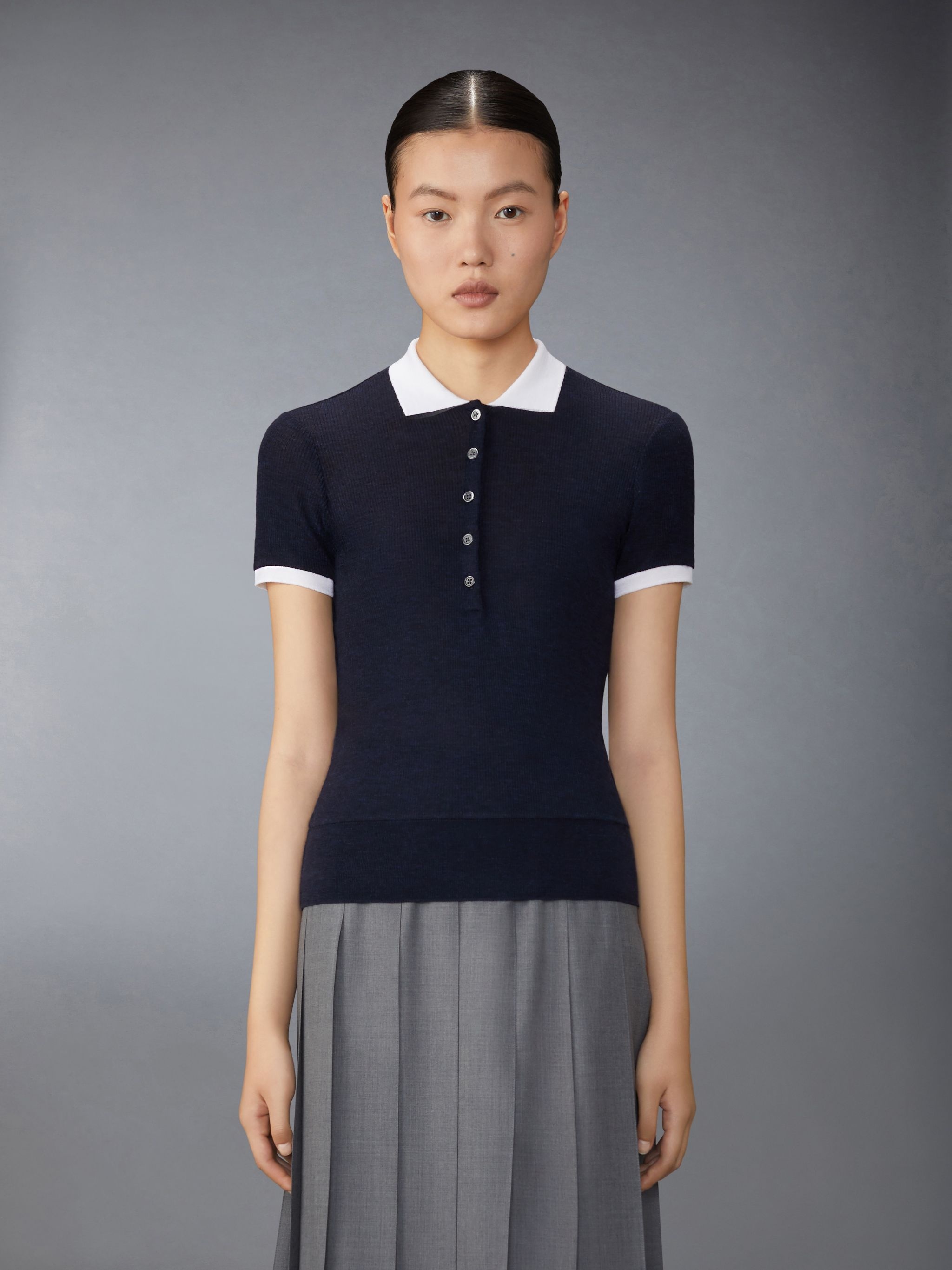 contrasting-trim wool polo top - 1