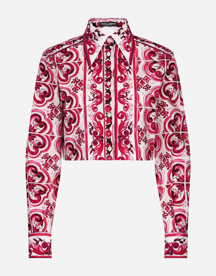 Cropped Majolica Print Poplin Shirt - 1